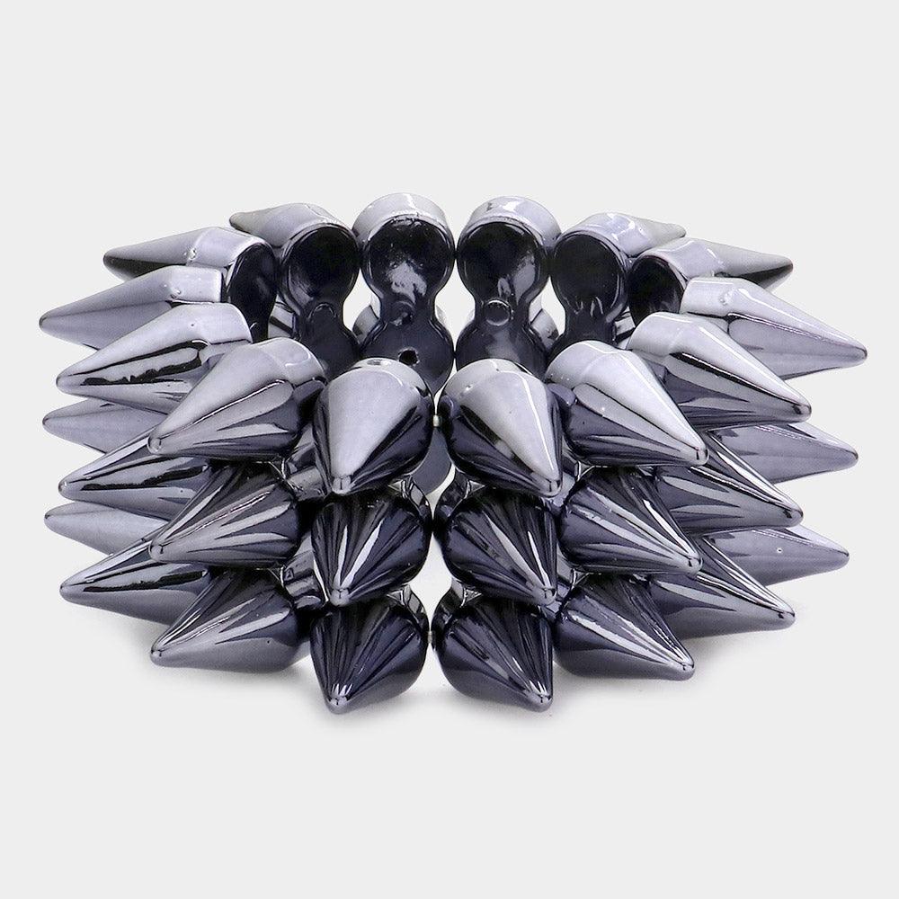 3Rows Spike Cone Stud Stretch Bracelet - Jewelry Store by Erik Rayo