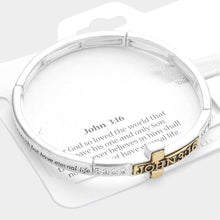 Load image into Gallery viewer, Two Tone John 3:16 Message Cross Accented Stretch Bracelet
