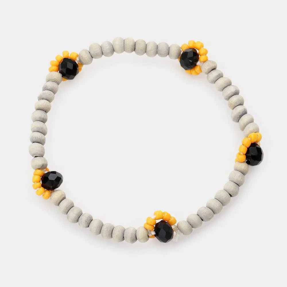 Gray Bead Pointed Wood Stretch Bracelet - Jewelry Store by Erik Rayo