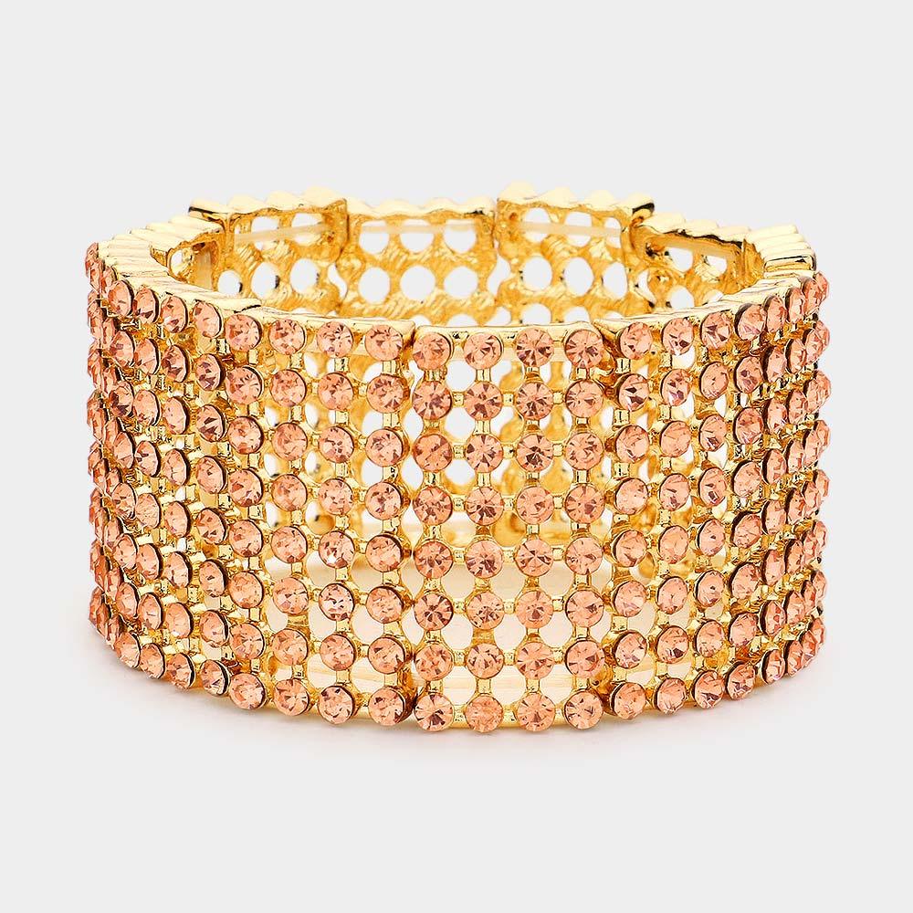 Peach Rhinestone Bling Stretch Bracelet