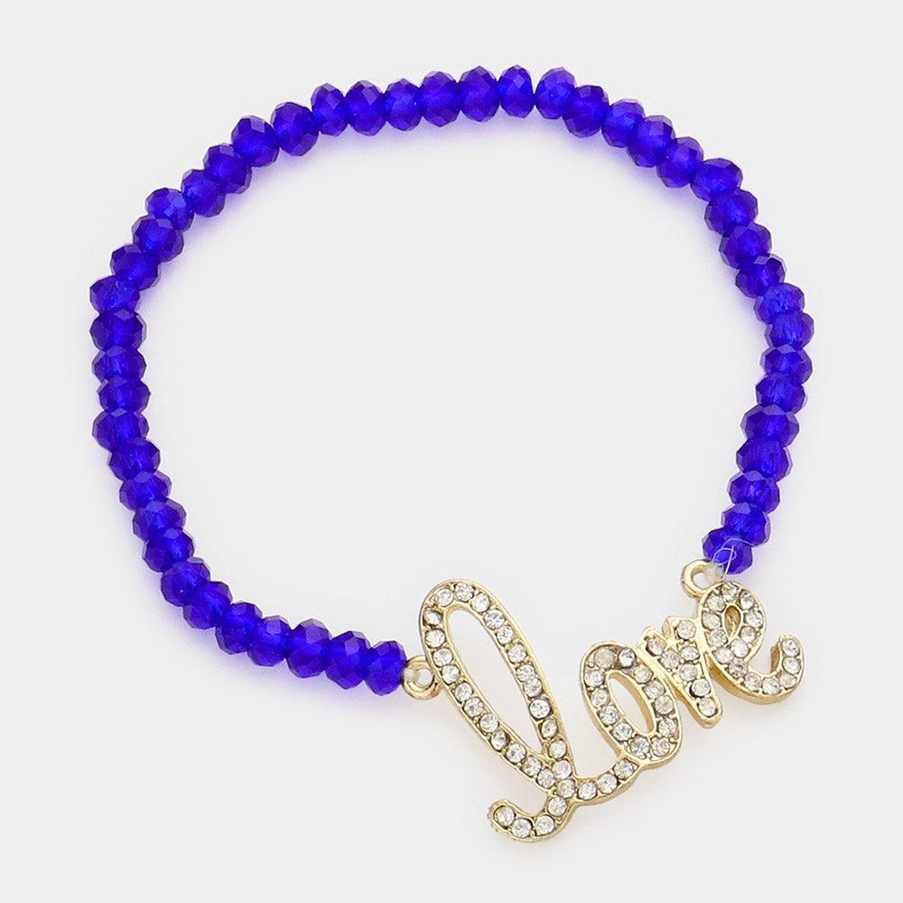 Blue Love Message Faceted Beaded Stretch Bracelet - Jewelry Store by Erik Rayo