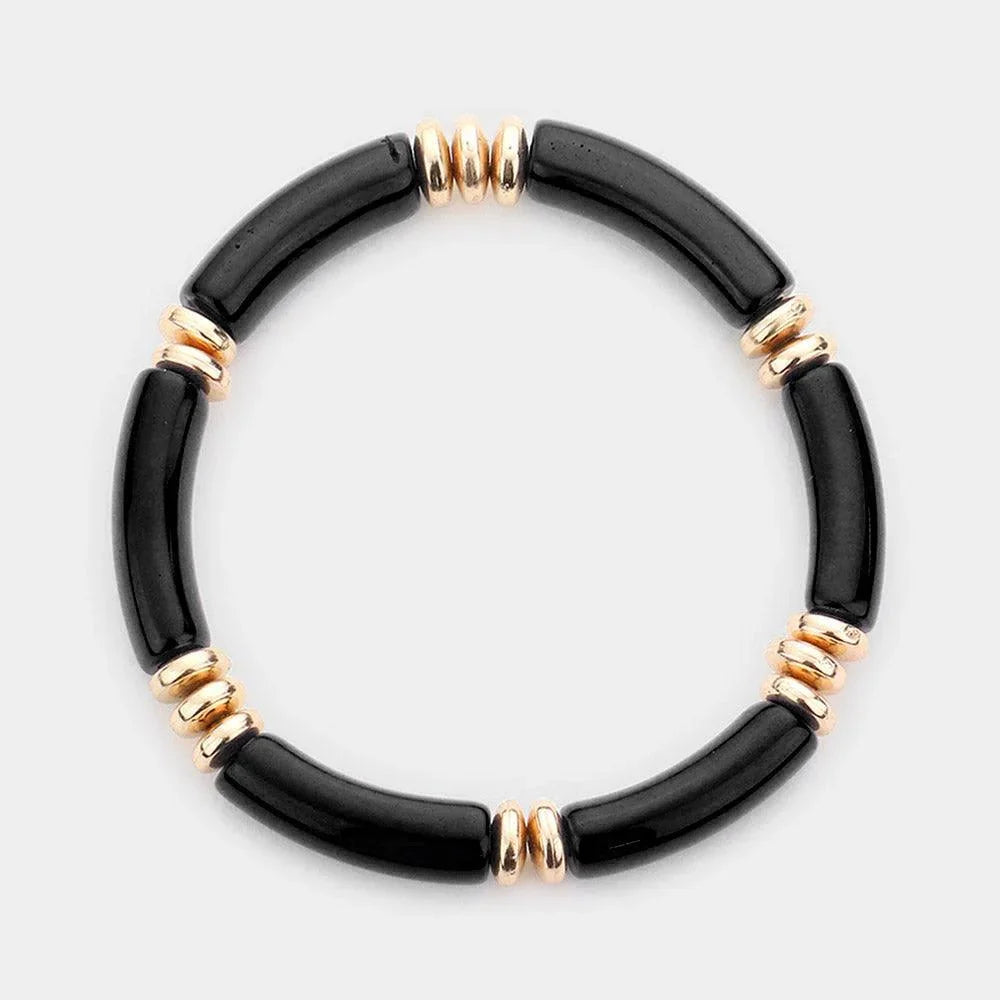 Black Resin Bead Stretch Bracelet - Jewelry Store by Erik Rayo