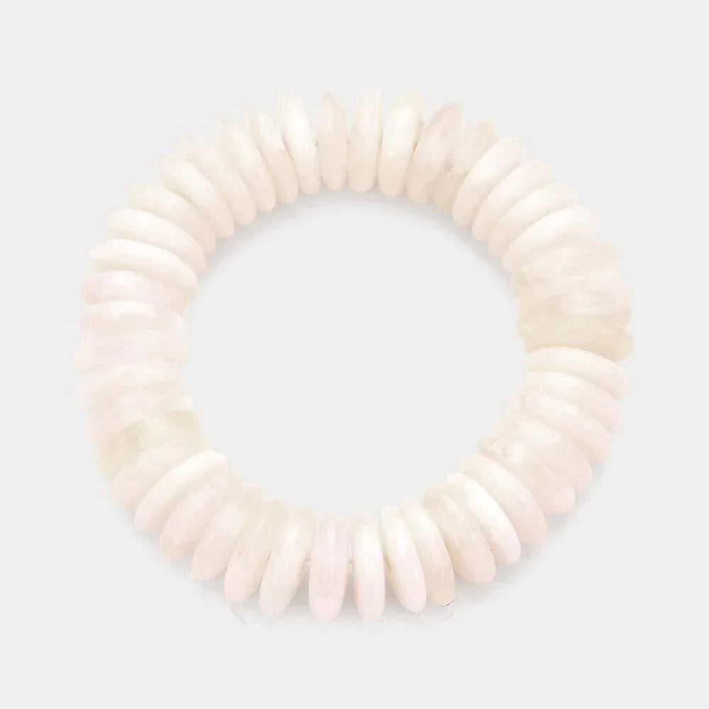 White Resin Beaded Stretch Bracelet - Jewelry Store by Erik Rayo