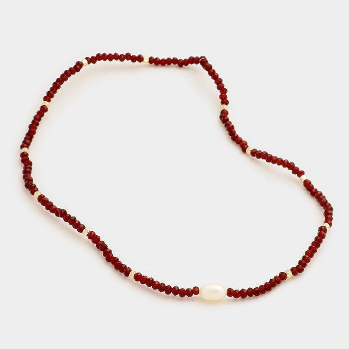 Burgundy Fresh Water Pearl Accented Wrap Stretch Bracelet - Jewelry Store by Erik Rayo