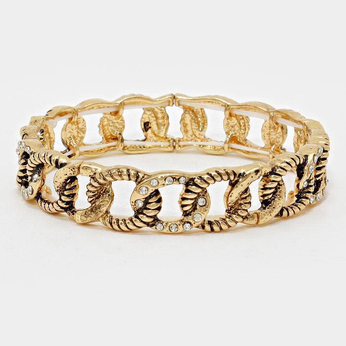 Gold Embossed metal stretch bracelet - Jewelry Store by Erik Rayo