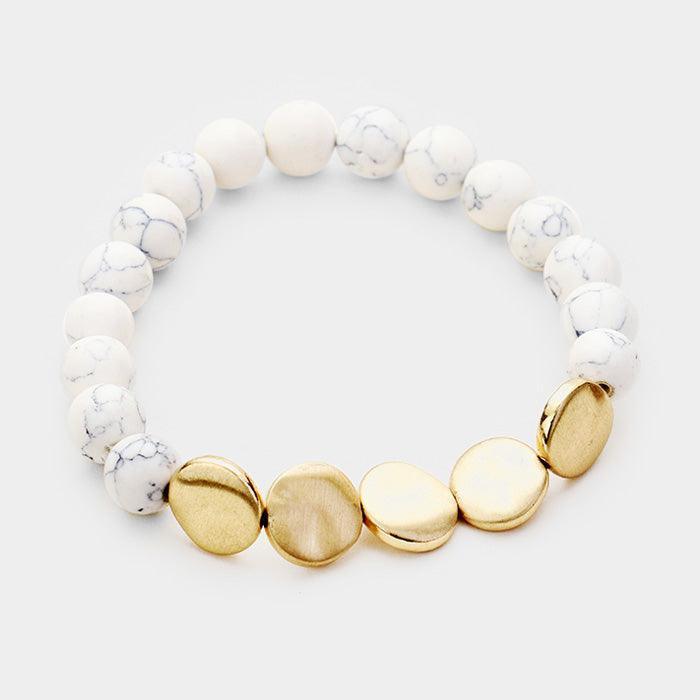 White Semi Precious Stone Beaded Metal Mixed Bracelet - Jewelry Store by Erik Rayo