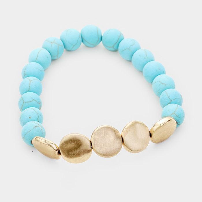 Turquoise Semi Precious Stone Beaded Metal Mixed Bracelet - Jewelry Store by Erik Rayo
