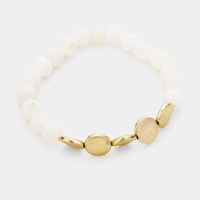 White Semi Precious Stone Beaded Metal Mixed Bracelet - Jewelry Store by Erik Rayo