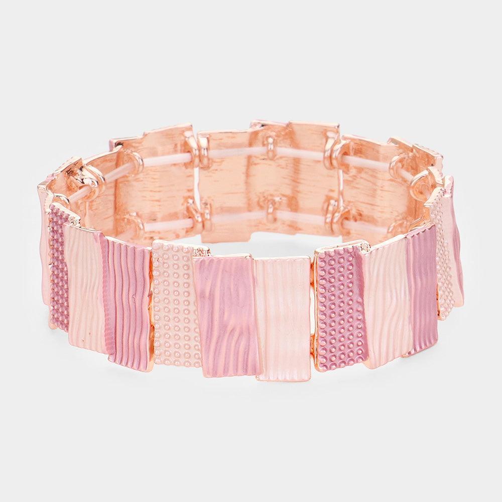 Rose Gold Textured Irregular Rectangle Metal Stretch Bracelet - Jewelry Store by Erik Rayo
