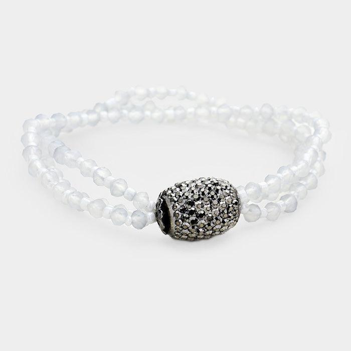 Hematite Triple Strand Bead Rhinestone Ball Stretch Bracelet - Jewelry Store by Erik Rayo