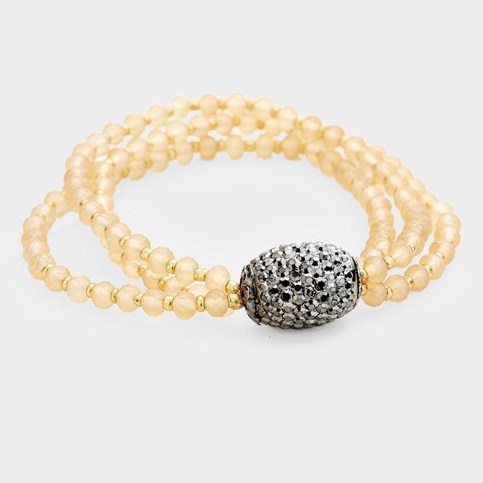 Hematite Triple Strand Bead Rhinestone Ball Stretch Bracelet - Jewelry Store by Erik Rayo