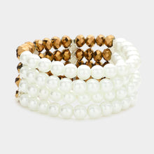 Load image into Gallery viewer, Brown Two Tone Pearl Glass Bead Stretch Bracelet
