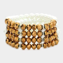 Load image into Gallery viewer, Brown Two Tone Pearl Glass Bead Stretch Bracelet
