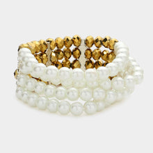 Load image into Gallery viewer, White Two Tone Pearl Glass Bead Stretch Bracelet
