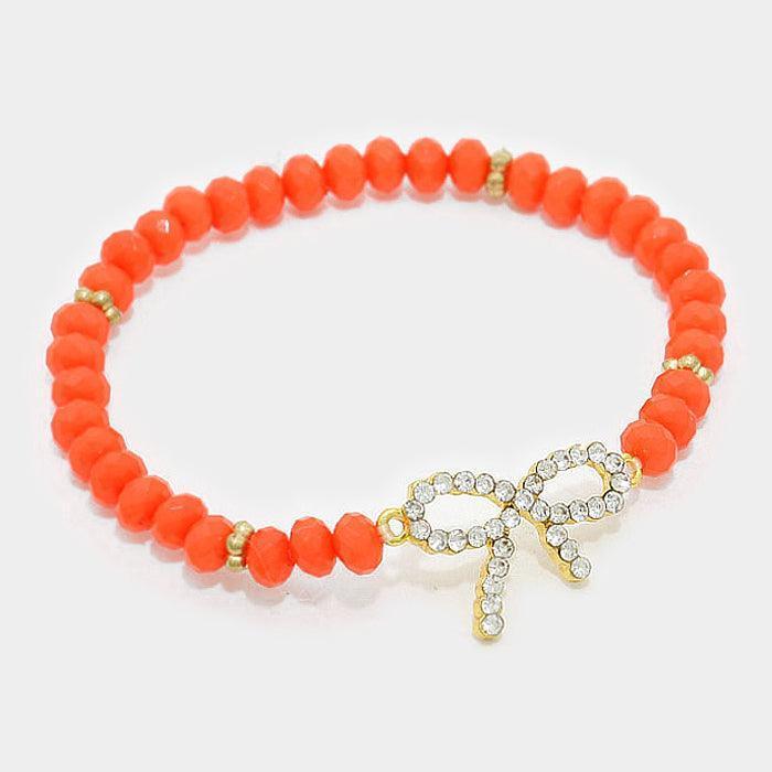 Gold Crystal bow beaded stretch bracelet - Jewelry Store by Erik Rayo