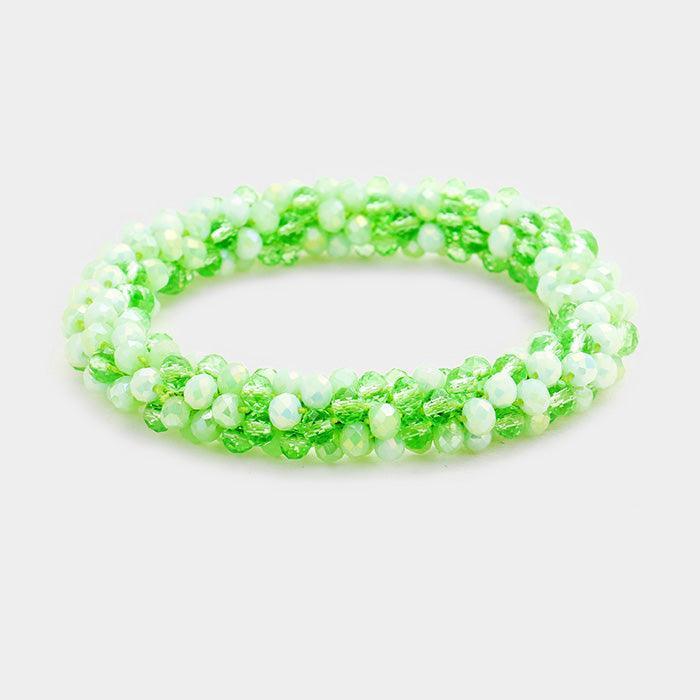 Green Two Tone Faceted Glass Beaded Stretch Bracelet - Jewelry Store by Erik Rayo
