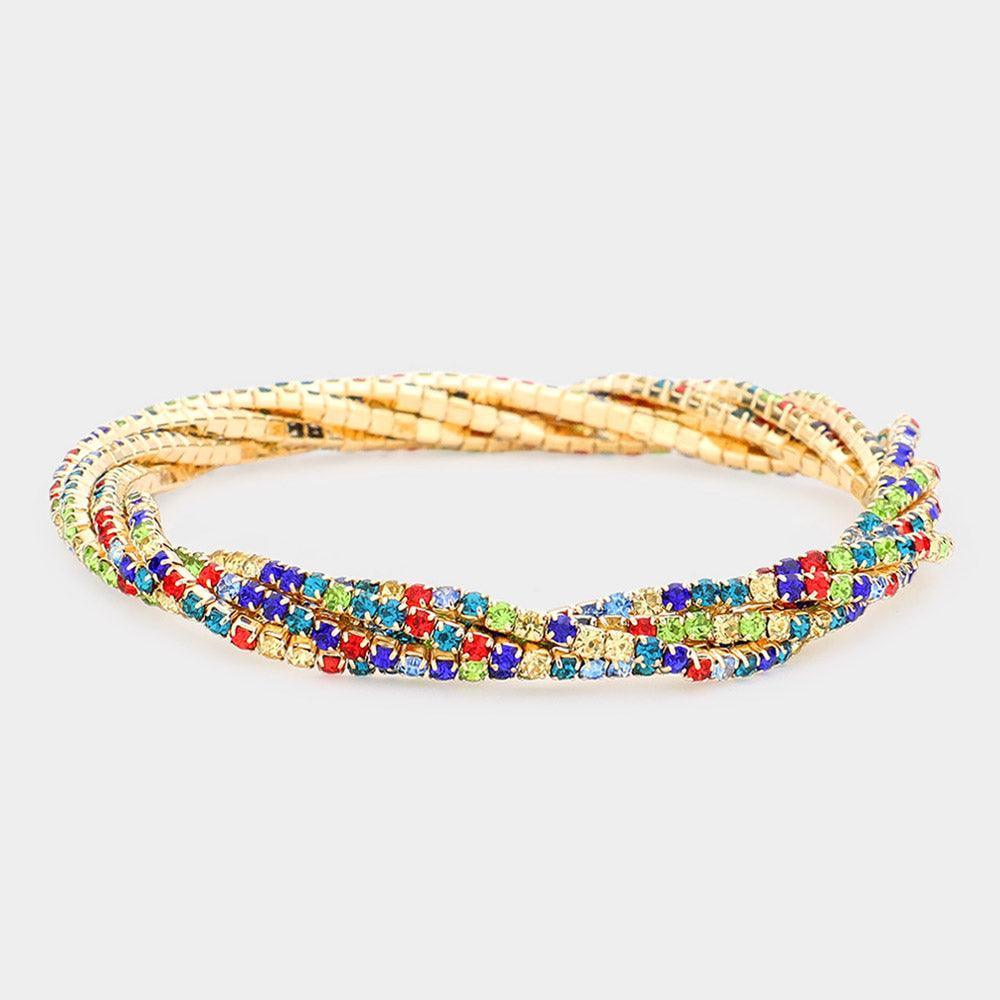 Gold Rhinestone Pave Twisted Stretch Bracelet - Jewelry Store by Erik Rayo