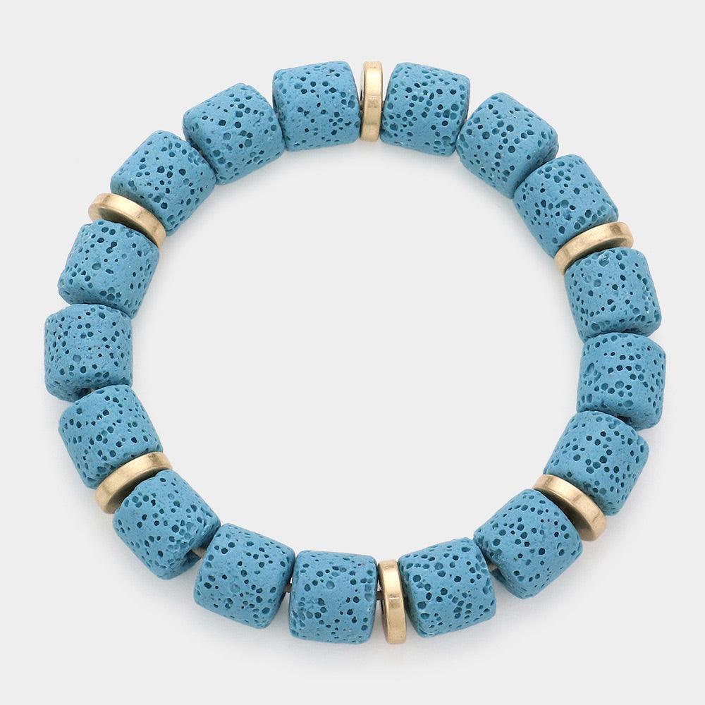 Blue Lava Rock Basalt Beaded Stretch Bracelet - Jewelry Store by Erik Rayo