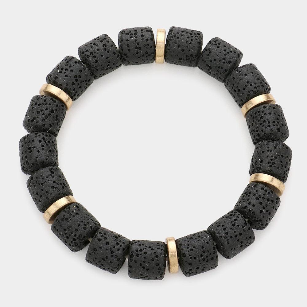 Black Lava Rock Basalt Beaded Stretch Bracelet - Jewelry Store by Erik Rayo