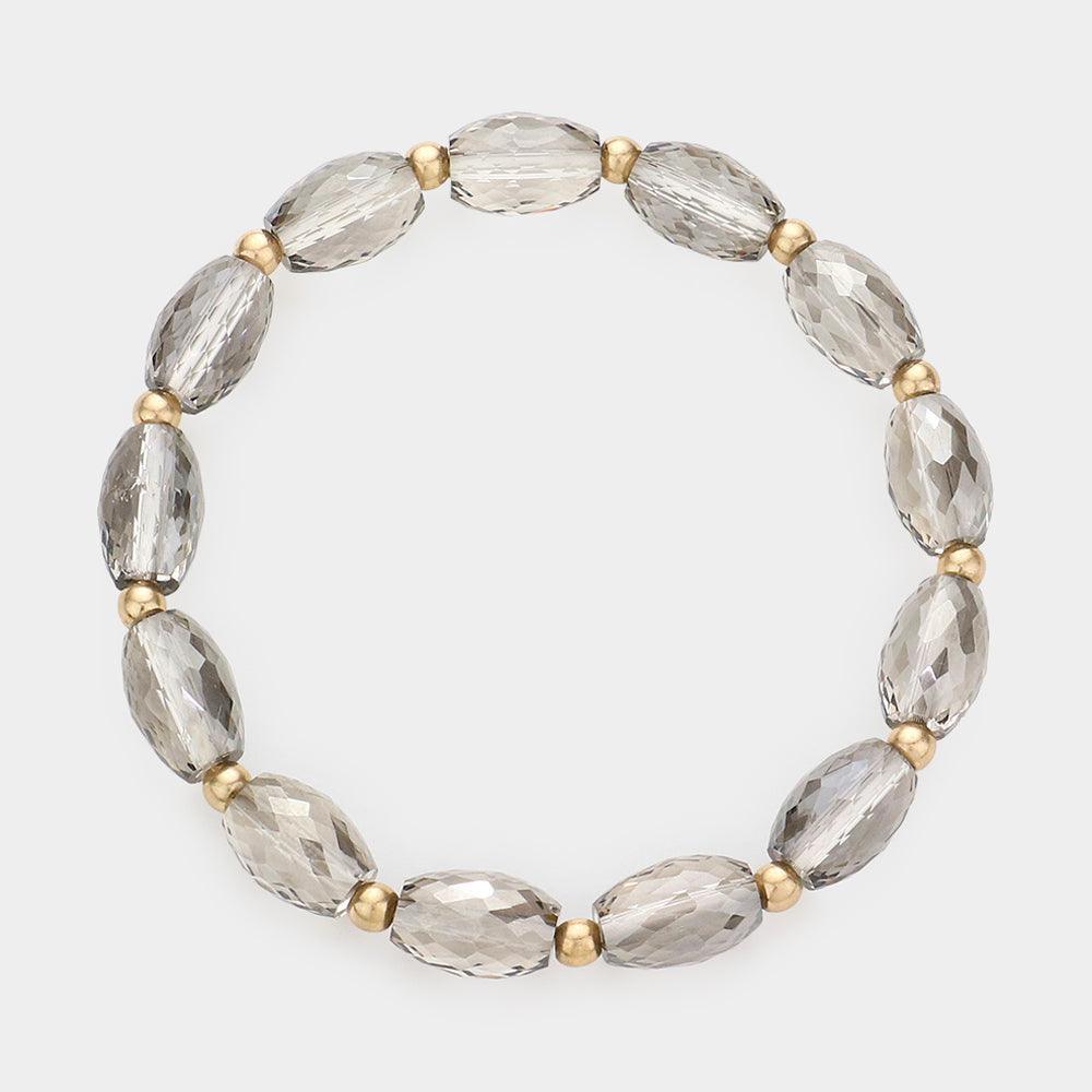 Black Faceted Oval Beaded Stretch Bracelet - Jewelry Store by Erik Rayo