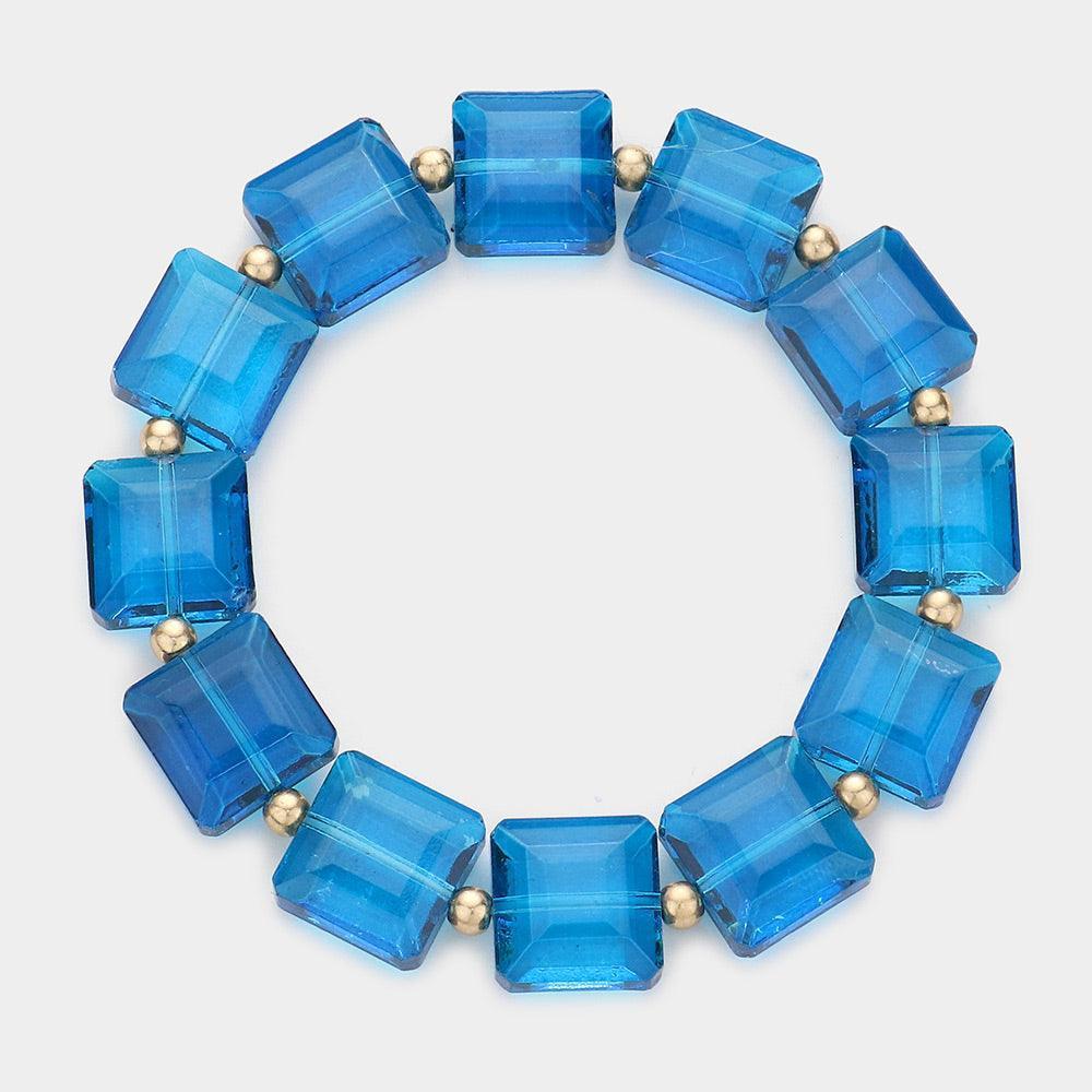 Blue Square Beaded Stretch Bracelet - Jewelry Store by Erik Rayo