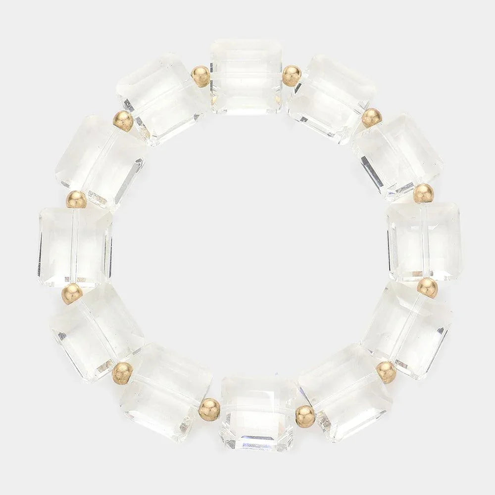 Clear Square Beaded Stretch Bracelet - Jewelry Store by Erik Rayo