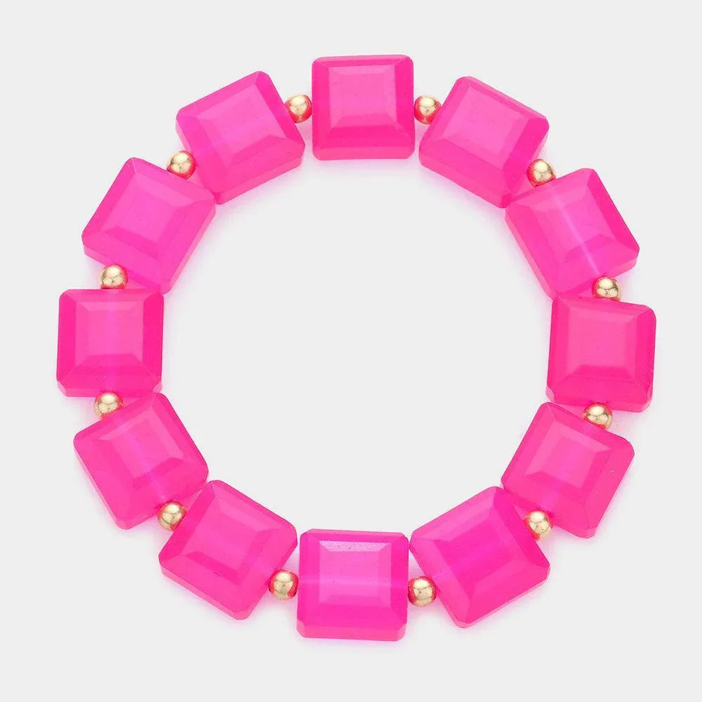 Fuchsia Square Beaded Stretch Bracelet - Jewelry Store by Erik Rayo