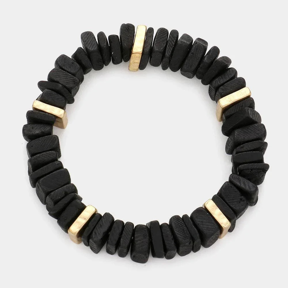 Black Square Wood Cluster Stretch Bracelet - Jewelry Store by Erik Rayo
