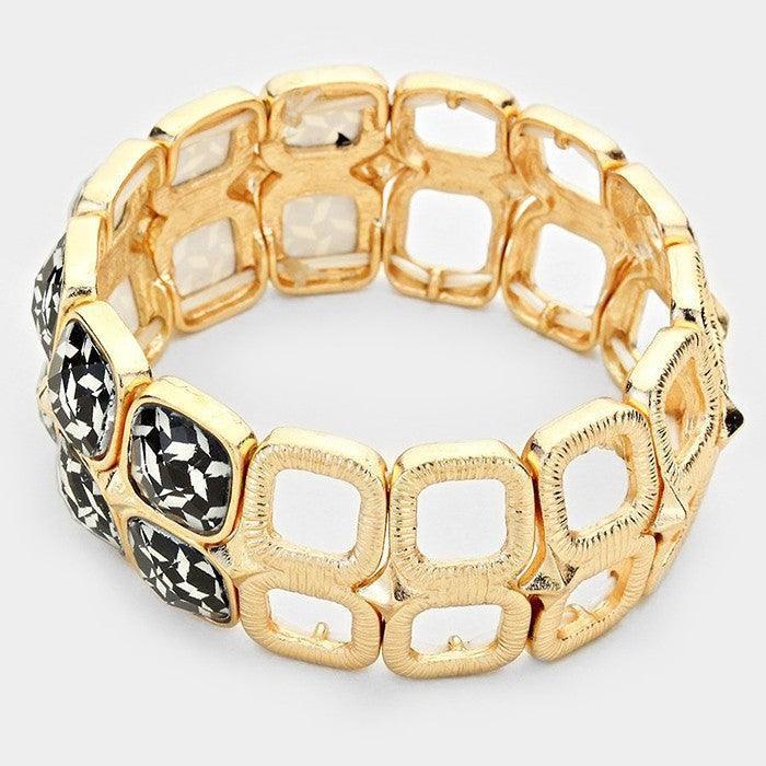 White 2Row faceted plate stretch bracelet - Jewelry Store by Erik Rayo