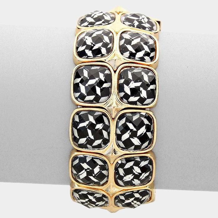 White 2Row faceted plate stretch bracelet - Jewelry Store by Erik Rayo