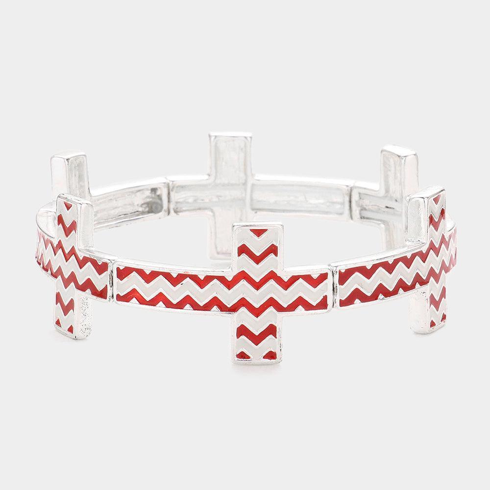 Silver Chevron Cross Stretch Bracelet - Jewelry Store by Erik Rayo
