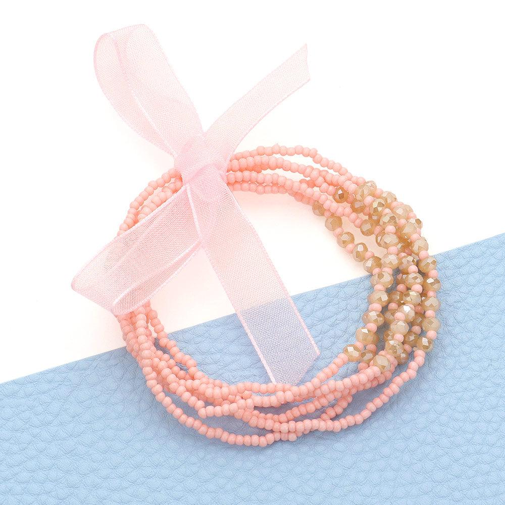 Pink Beaded Stretch Wrap Bracelet