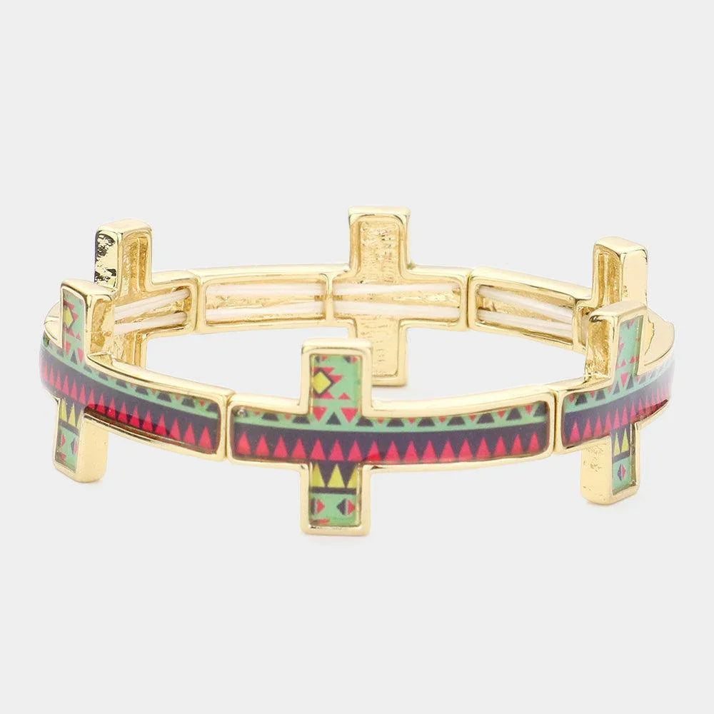 Gold Funky Lacquered Triangle Cross Stretch Bracelet - Jewelry Store by Erik Rayo