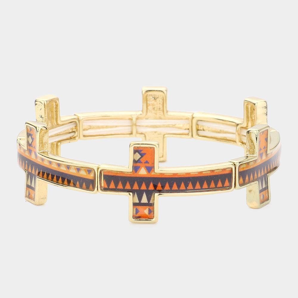 Gold Funky Lacquered Triangle Cross Stretch Bracelet - Jewelry Store by Erik Rayo