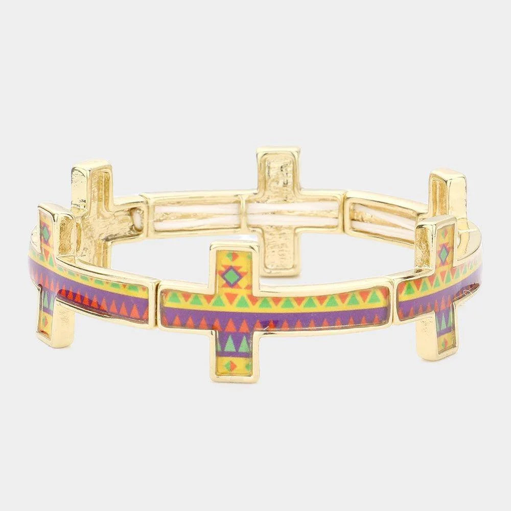 Gold Funky Lacquered Triangle Cross Stretch Bracelet - Jewelry Store by Erik Rayo
