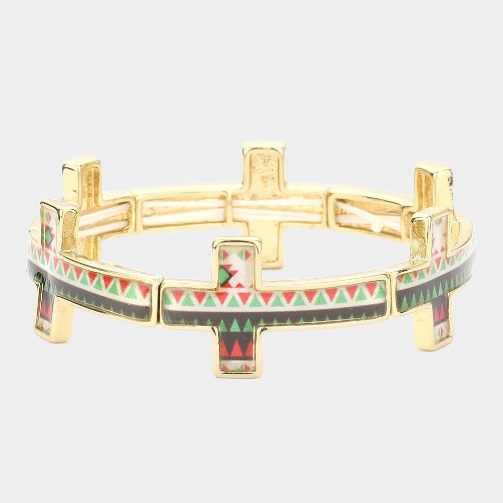 Turquoise Funky Lacquered Triangle Cross Stretch Bracelet - Jewelry Store by Erik Rayo