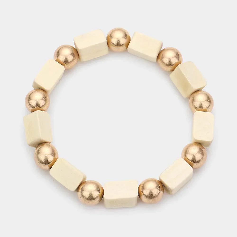Cube Wood Metal Ball Stretch Bracelet - Jewelry Store by Erik Rayo