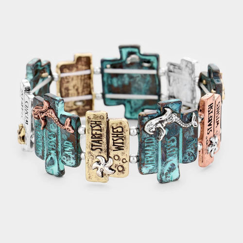 'Mermaid Kisses And...' Embossed Metal Stretch Bracelet - Jewelry Store by Erik Rayo