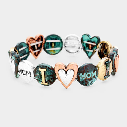 'Mom' Heart Embossed Metal Stretch Bracelet - Jewelry Store by Erik Rayo