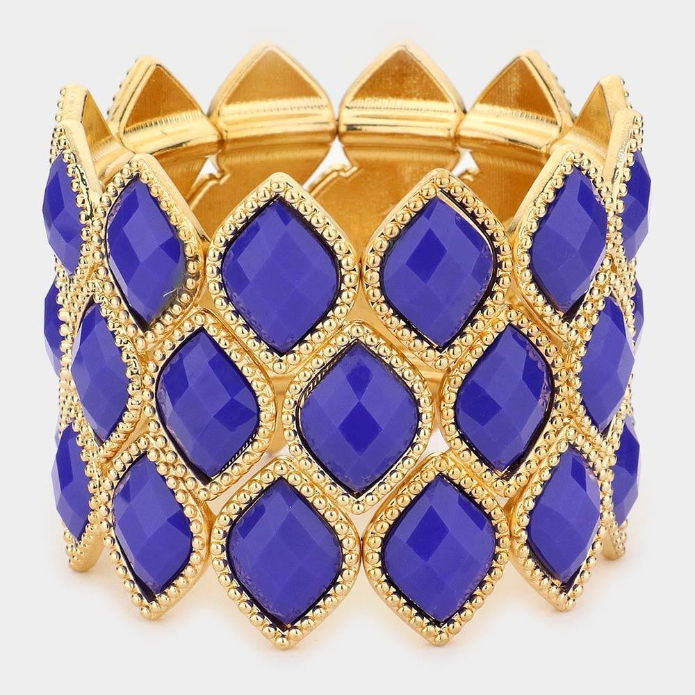 Blue Diamond Shaped Bead Cluster Stretch Bracelet - Jewelry Store by Erik Rayo