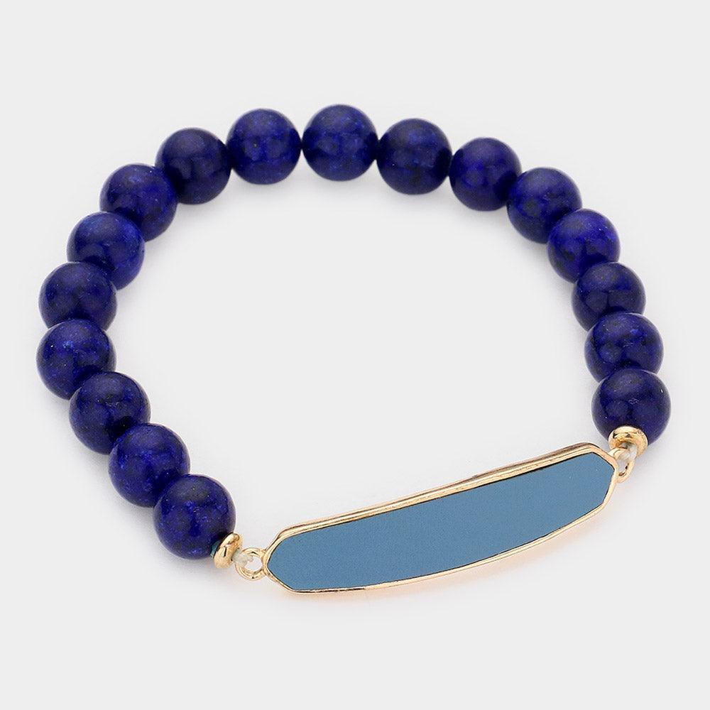 Faux Leather Bar Natural Stone Stretch Bracelet - Jewelry Store by Erik Rayo