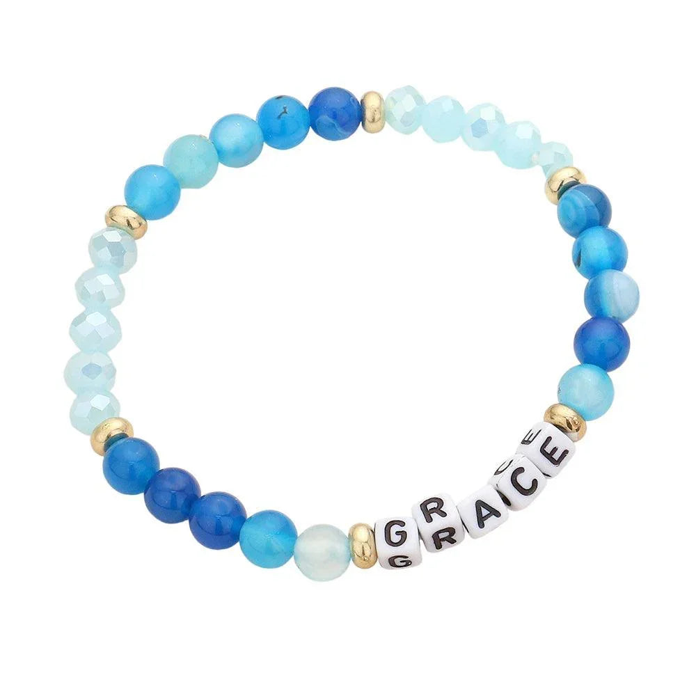 Blue Grace Message Pearl Natural Stone Stretch Bracelet - Jewelry Store by Erik Rayo