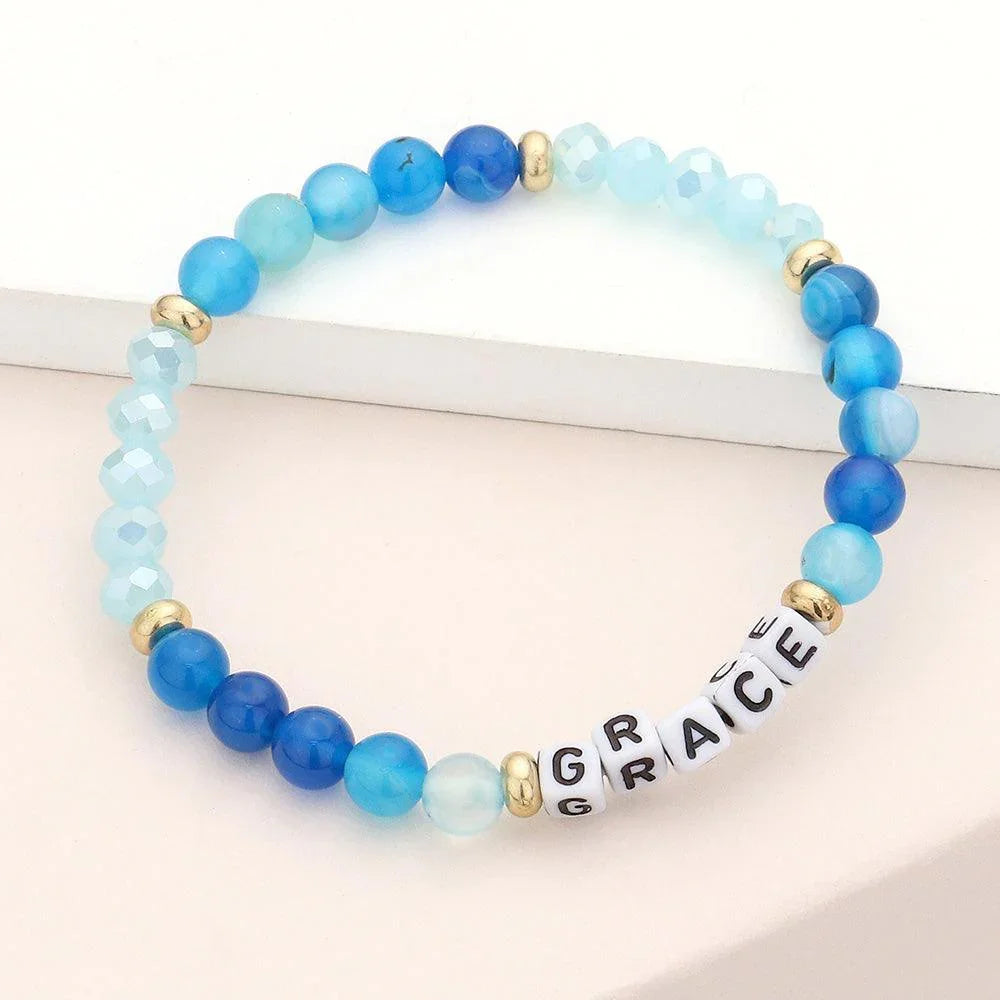 Blue Grace Message Pearl Natural Stone Stretch Bracelet - Jewelry Store by Erik Rayo