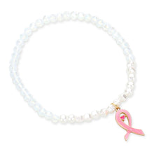 Load image into Gallery viewer, Pink Pink Ribbon Charm Pearl Stretch Bracelet
