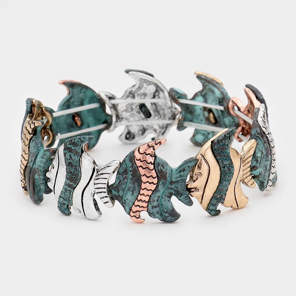 Burnished Metal Tropical Fish Stretch Bracelet - Jewelry Store by Erik Rayo
