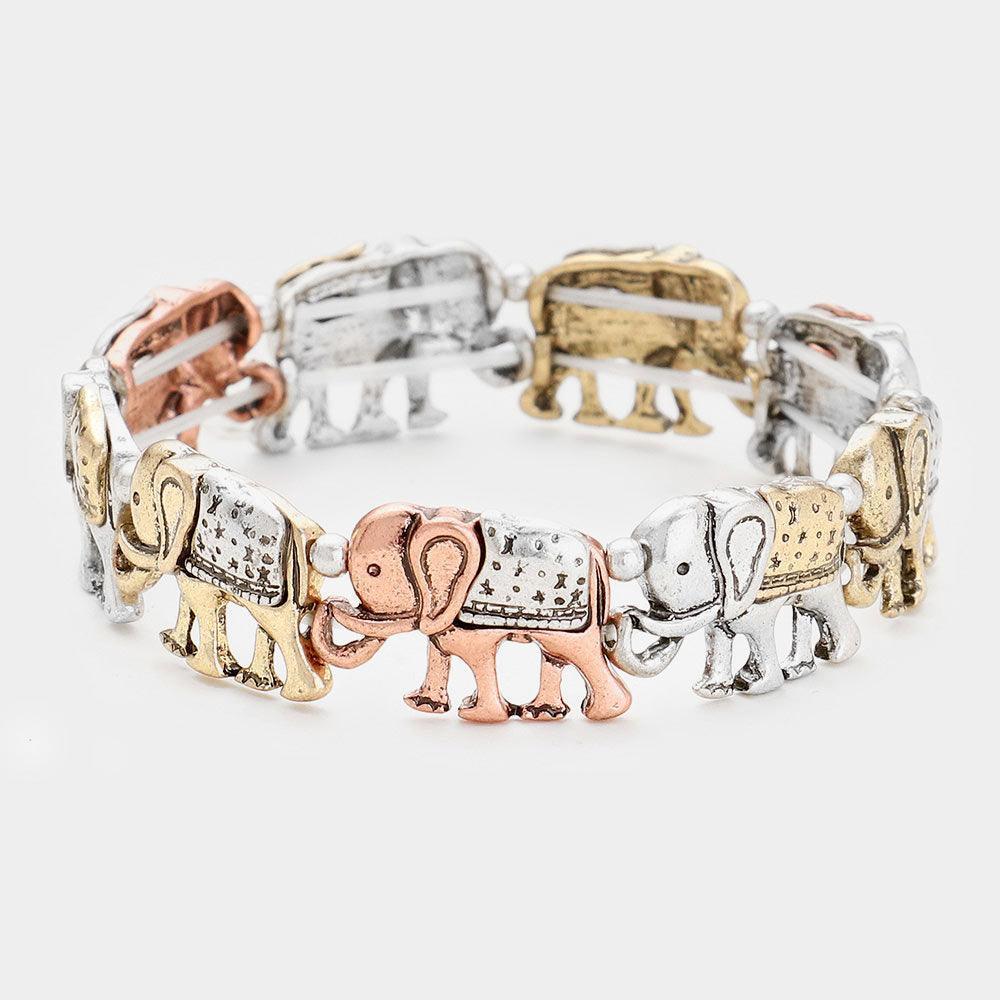 Rose Gold Antique Metal Elephant Stretch Bracelet - Jewelry Store by Erik Rayo