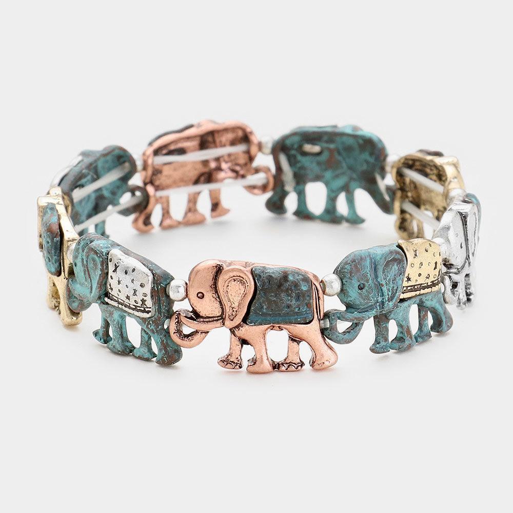 Rose Gold Antique Metal Elephant Stretch Bracelet - Jewelry Store by Erik Rayo