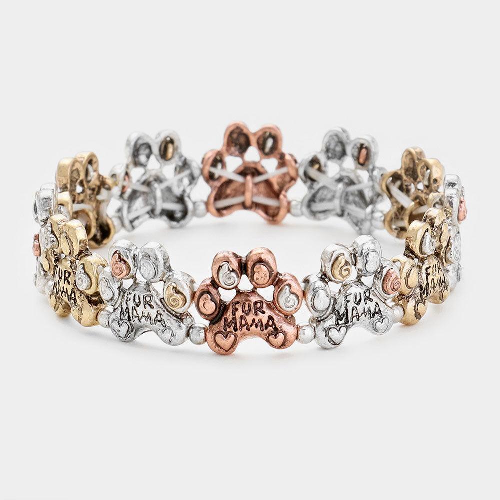 Gold Antique Metal Paw Fur Mama Stretch Bracelet - Jewelry Store by Erik Rayo