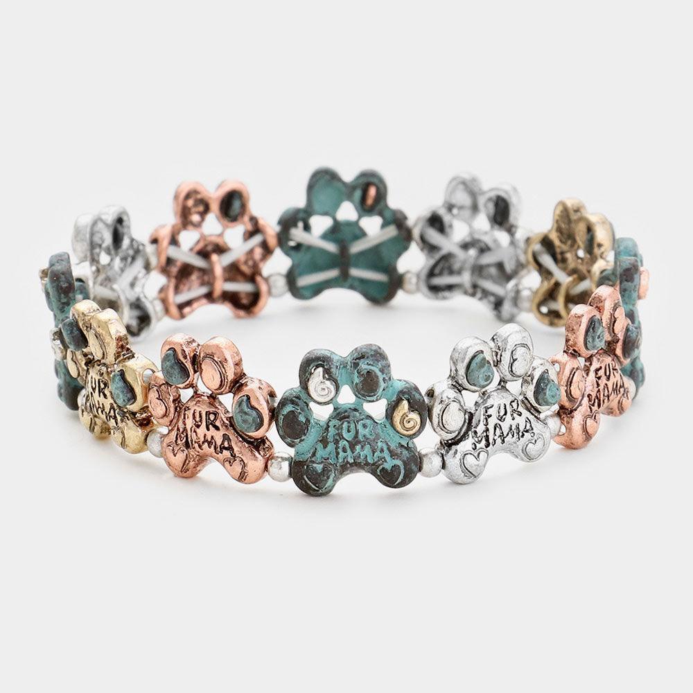 Rose Gold Antique Metal Paw Fur Mama Stretch Bracelet - Jewelry Store by Erik Rayo