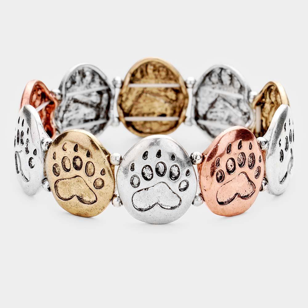 Rose Gold Textured Metal Paw Stretch Bracelet - Jewelry Store by Erik Rayo